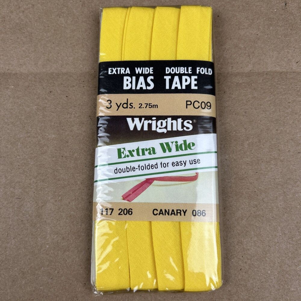 Wrights Extra Wide Double Fold Bias Tape 3 Yards Poly Cotton Canary 086